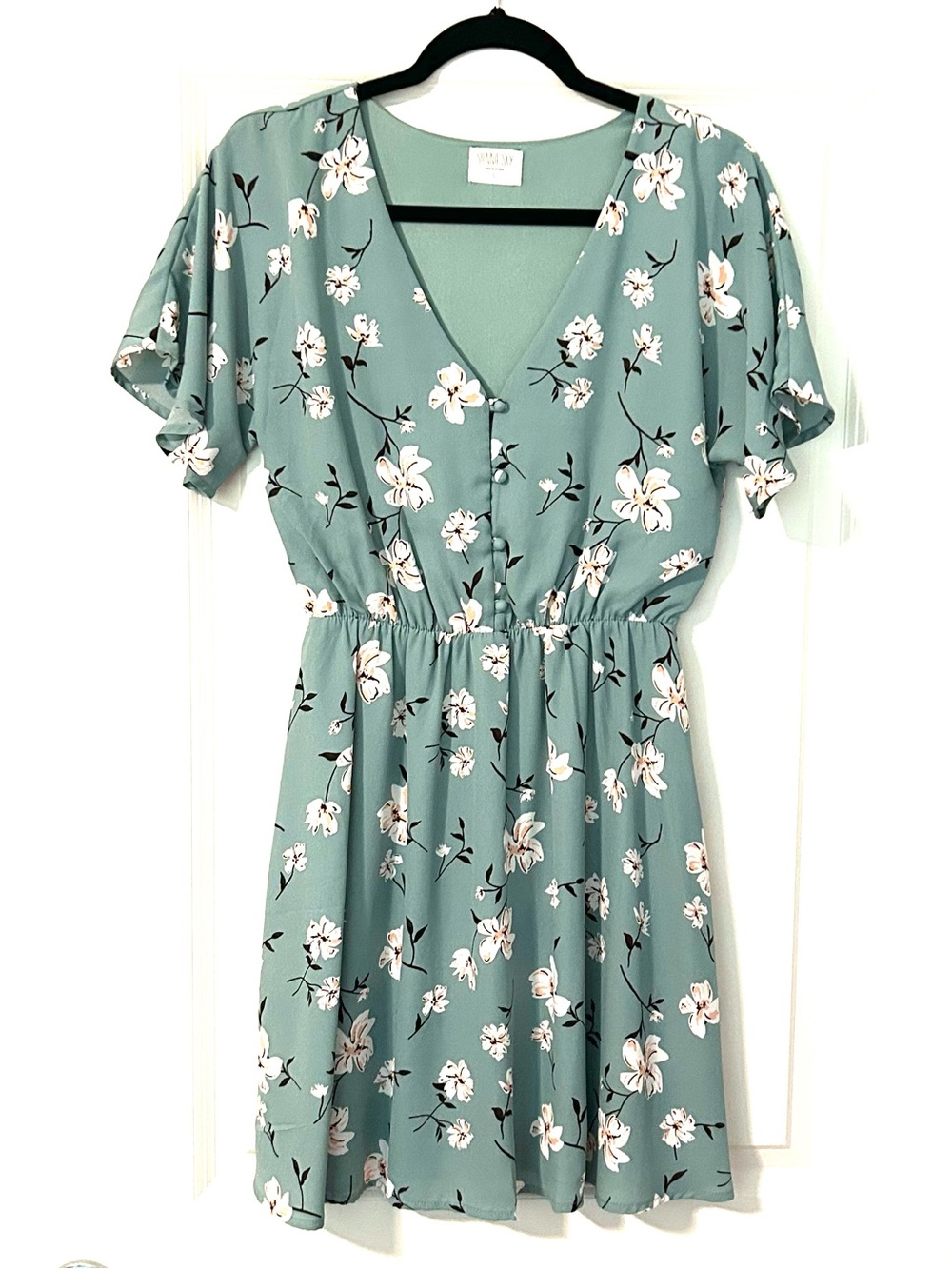 Sienna Sky Sage Green Floral V-Neck Mini Dress